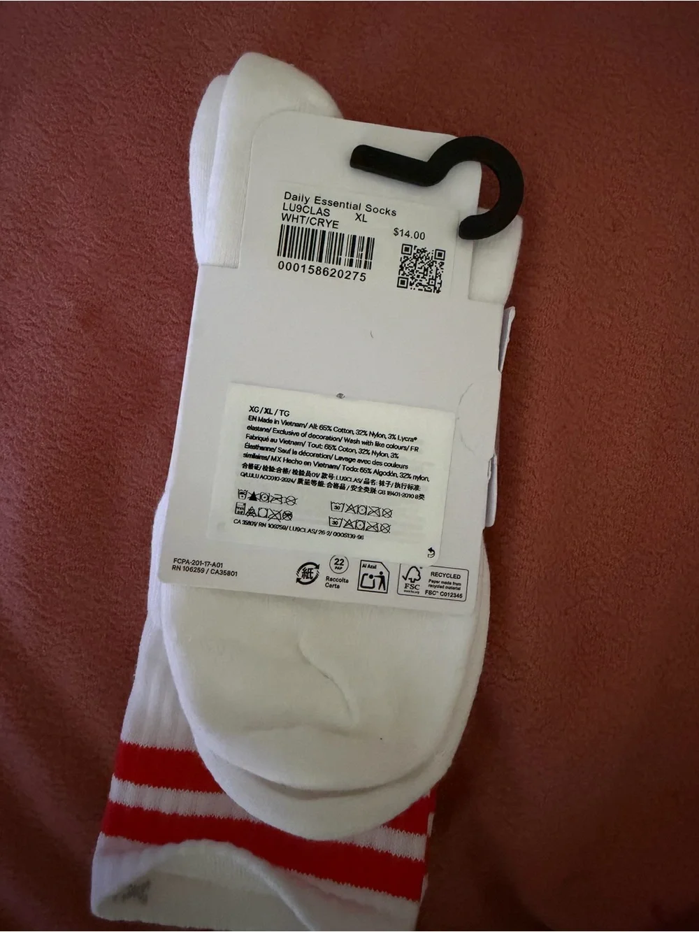 lululemon athletica White Crew Socks with Red Stripes (Men)